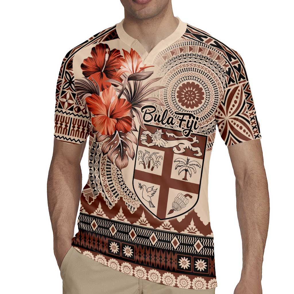 Vintage Bula Fiji Personalised Rugby Jersey Beige Hibiscus Tapa Pattern