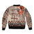 Vintage Bula Fiji Personalised Sleeve Zip Bomber Jacket Beige Hibiscus Tapa Pattern
