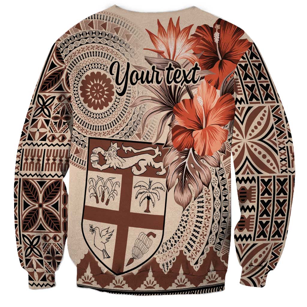 Vintage Bula Fiji Personalised Sweatshirt Beige Hibiscus Tapa Pattern