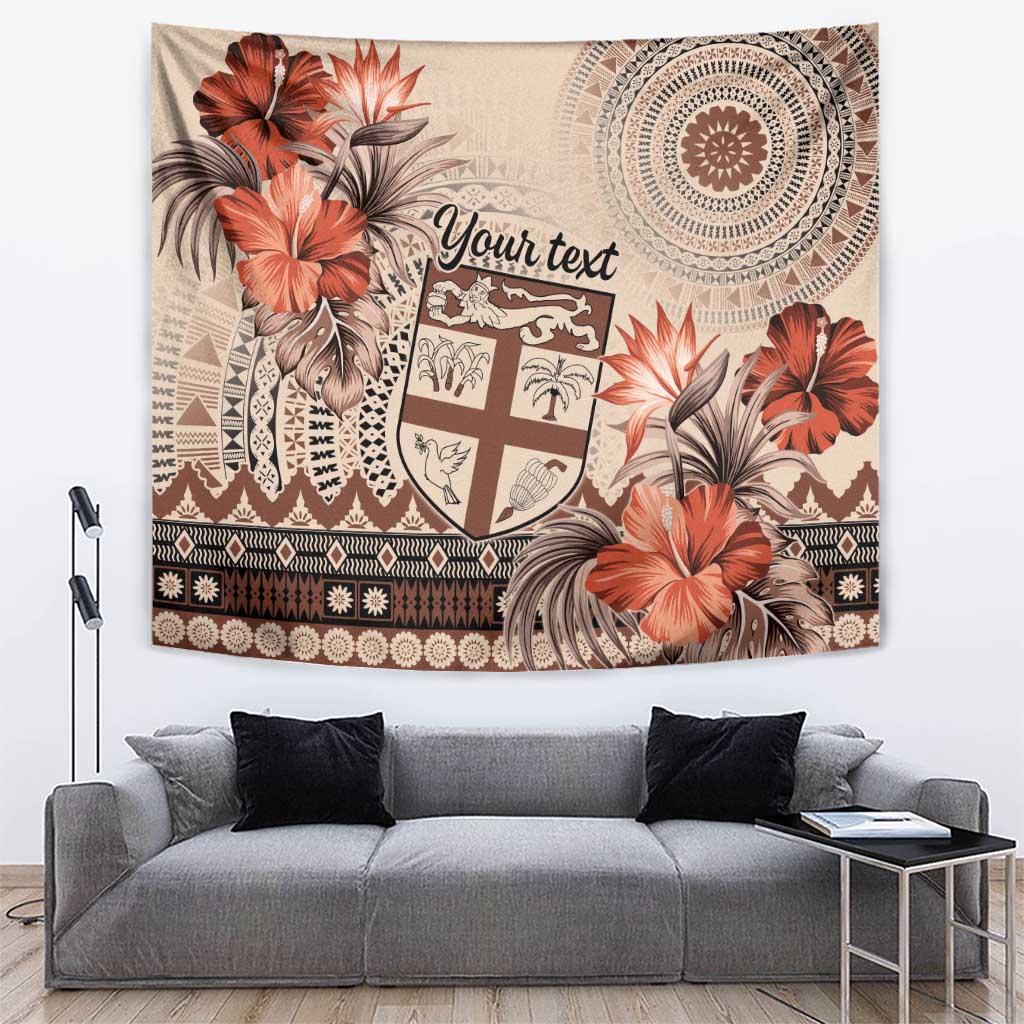 Vintage Bula Fiji Personalised Tapestry Beige Hibiscus Tapa Pattern