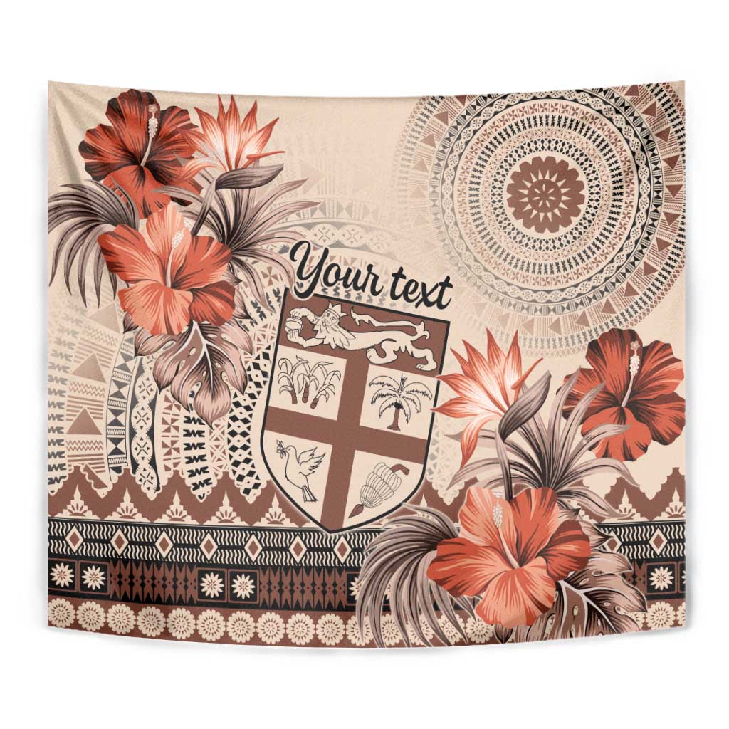 Vintage Bula Fiji Personalised Tapestry Beige Hibiscus Tapa Pattern