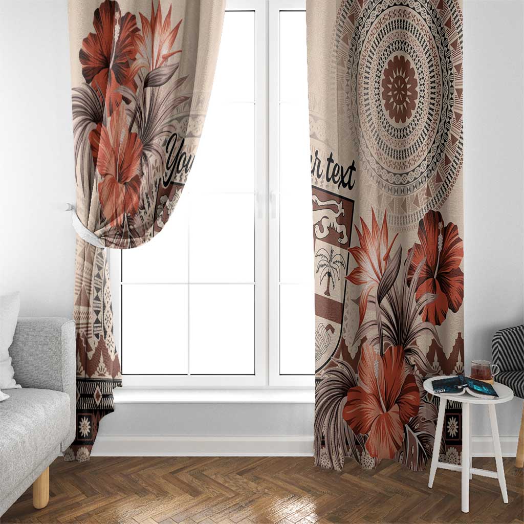 Vintage Bula Fiji Personalised Window Curtain Beige Hibiscus Tapa Pattern