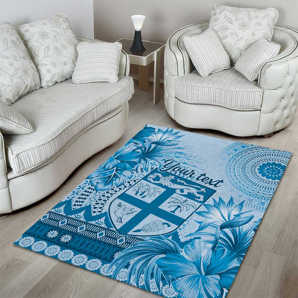 Vintage Bula Fiji Personalised Area Rug Blue Hibiscus Tapa Pattern LT9