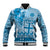 Vintage Bula Fiji Personalised Baseball Jacket Blue Hibiscus Tapa Pattern