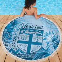 Vintage Bula Fiji Personalised Beach Blanket Blue Hibiscus Tapa Pattern LT9