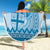 Vintage Bula Fiji Personalised Beach Blanket Blue Hibiscus Tapa Pattern