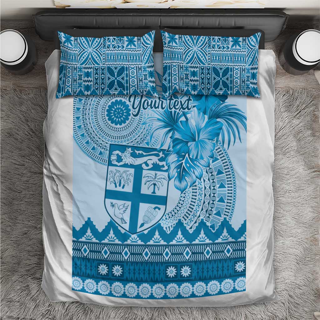 Vintage Bula Fiji Personalised Bedding Set Blue Hibiscus Tapa Pattern