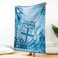 Vintage Bula Fiji Personalised Blanket Blue Hibiscus Tapa Pattern LT9