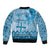 Vintage Bula Fiji Personalised Bomber Jacket Blue Hibiscus Tapa Pattern