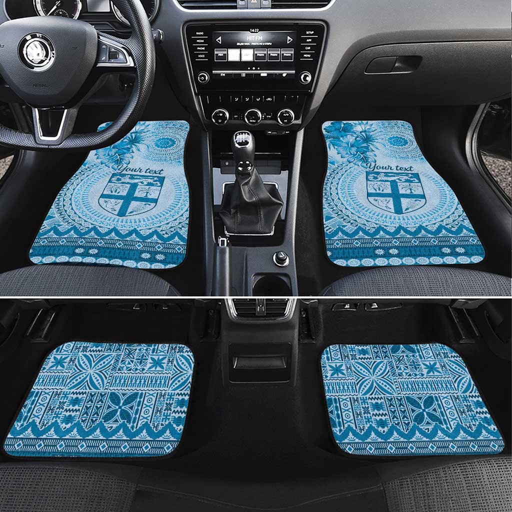 Vintage Bula Fiji Personalised Car Mats Blue Hibiscus Tapa Pattern