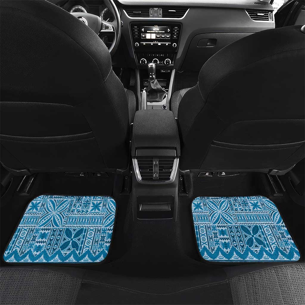 Vintage Bula Fiji Personalised Car Mats Blue Hibiscus Tapa Pattern LT9