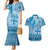 Vintage Bula Fiji Personalised Couples Matching Mermaid Dress and Hawaiian Shirt Blue Hibiscus Tapa Pattern