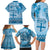 Vintage Bula Fiji Personalised Family Matching Long Sleeve Bodycon Dress and Hawaiian Shirt Blue Hibiscus Tapa Pattern