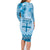 Vintage Bula Fiji Personalised Family Matching Long Sleeve Bodycon Dress and Hawaiian Shirt Blue Hibiscus Tapa Pattern