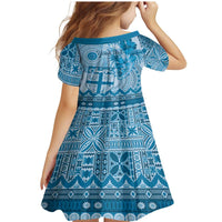 Vintage Bula Fiji Personalised Family Matching Mermaid Dress and Hawaiian Shirt Blue Hibiscus Tapa Pattern