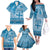 Vintage Bula Fiji Personalised Family Matching Off The Shoulder Long Sleeve Dress and Hawaiian Shirt Blue Hibiscus Tapa Pattern