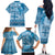 Vintage Bula Fiji Personalised Family Matching Off The Shoulder Long Sleeve Dress and Hawaiian Shirt Blue Hibiscus Tapa Pattern