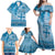Vintage Bula Fiji Personalised Family Matching Off Shoulder Maxi Dress and Hawaiian Shirt Blue Hibiscus Tapa Pattern