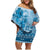 Vintage Bula Fiji Personalised Family Matching Off Shoulder Short Dress and Hawaiian Shirt Blue Hibiscus Tapa Pattern