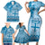 Vintage Bula Fiji Personalised Family Matching Short Sleeve Bodycon Dress and Hawaiian Shirt Blue Hibiscus Tapa Pattern