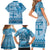 Vintage Bula Fiji Personalised Family Matching Short Sleeve Bodycon Dress and Hawaiian Shirt Blue Hibiscus Tapa Pattern