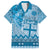 Vintage Bula Fiji Personalised Family Matching Short Sleeve Bodycon Dress and Hawaiian Shirt Blue Hibiscus Tapa Pattern