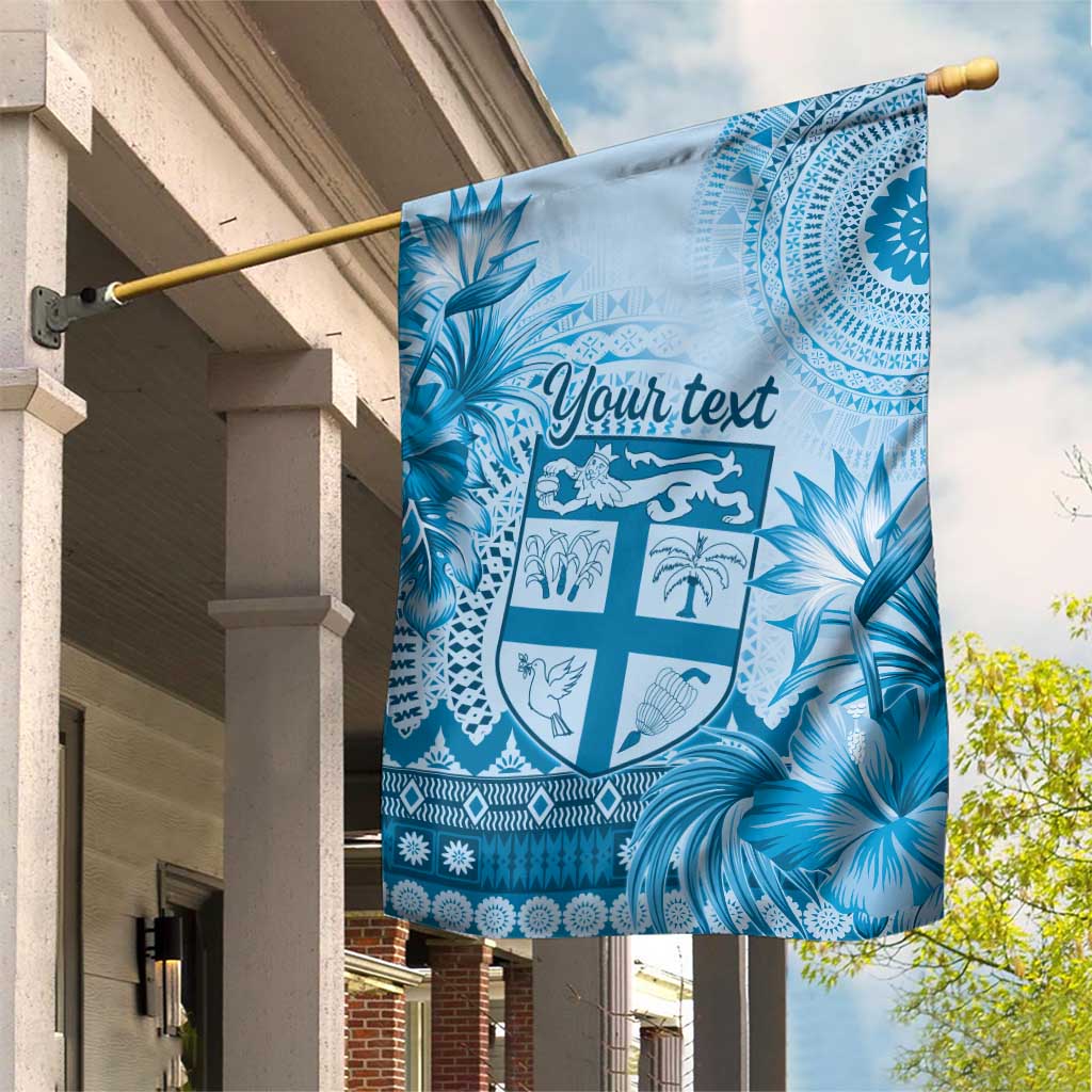 Vintage Bula Fiji Personalised Garden Flag Blue Hibiscus Tapa Pattern LT9