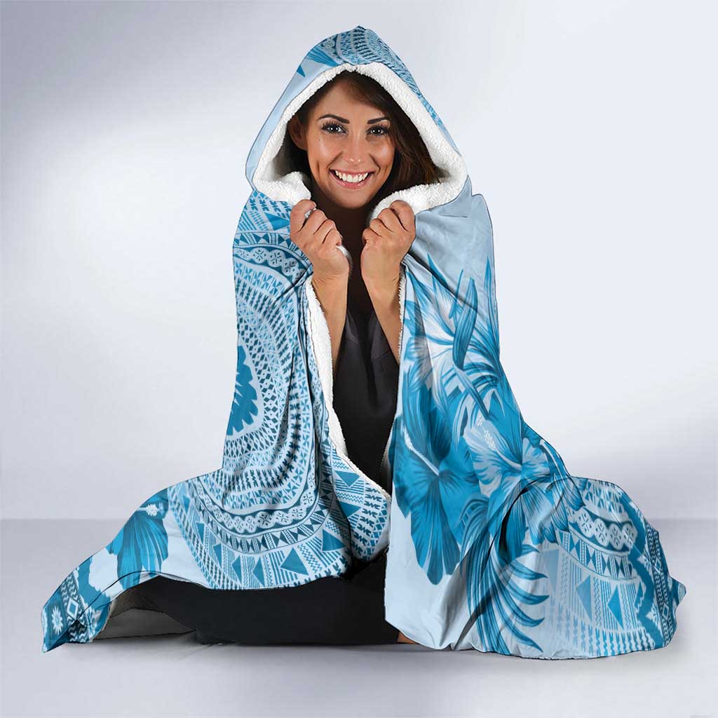 Vintage Bula Fiji Personalised Hooded Blanket Blue Hibiscus Tapa Pattern LT9