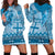 Vintage Bula Fiji Personalised Hoodie Dress Blue Hibiscus Tapa Pattern