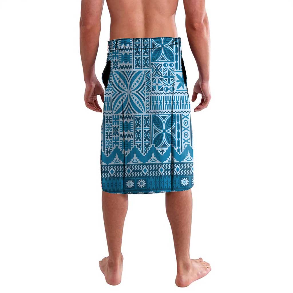 Vintage Bula Fiji Personalised Lavalava Blue Hibiscus Tapa Pattern