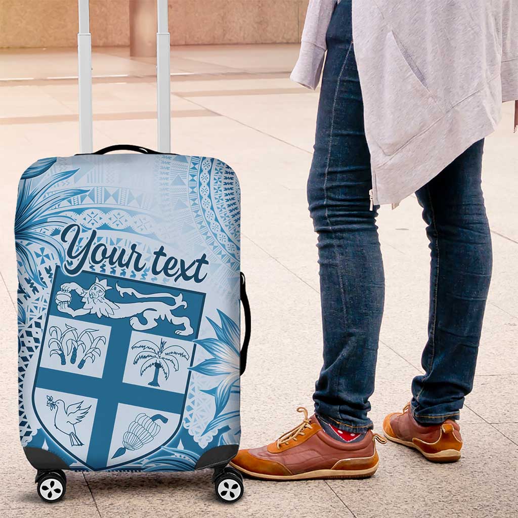 Vintage Bula Fiji Personalised Luggage Cover Blue Hibiscus Tapa Pattern LT9
