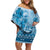 Vintage Bula Fiji Personalised Off Shoulder Short Dress Blue Hibiscus Tapa Pattern