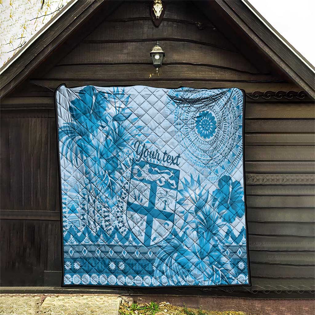 Vintage Bula Fiji Personalised Quilt Blue Hibiscus Tapa Pattern LT9