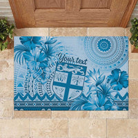 Vintage Bula Fiji Personalised Rubber Doormat Blue Hibiscus Tapa Pattern LT9