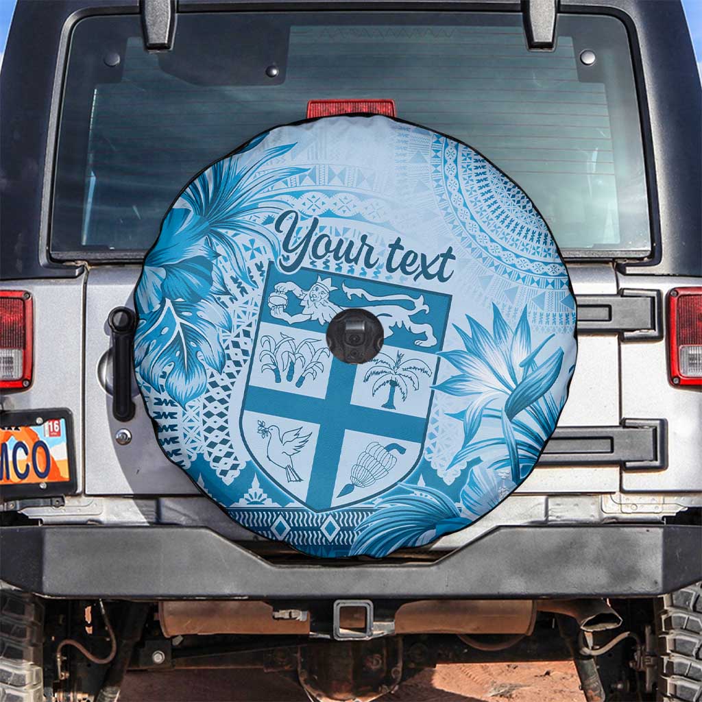 Vintage Bula Fiji Personalised Spare Tire Cover Blue Hibiscus Tapa Pattern LT9