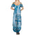 Vintage Bula Fiji Personalised Summer Maxi Dress Blue Hibiscus Tapa Pattern
