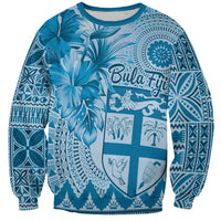 Vintage Bula Fiji Personalised Sweatshirt Blue Hibiscus Tapa Pattern