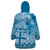 Vintage Bula Fiji Personalised Wearable Blanket Hoodie Blue Hibiscus Tapa Pattern