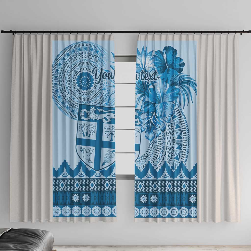 Vintage Bula Fiji Personalised Window Curtain Blue Hibiscus Tapa Pattern