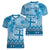 Vintage Bula Fiji Personalised Women V-Neck T-Shirt Blue Hibiscus Tapa Pattern