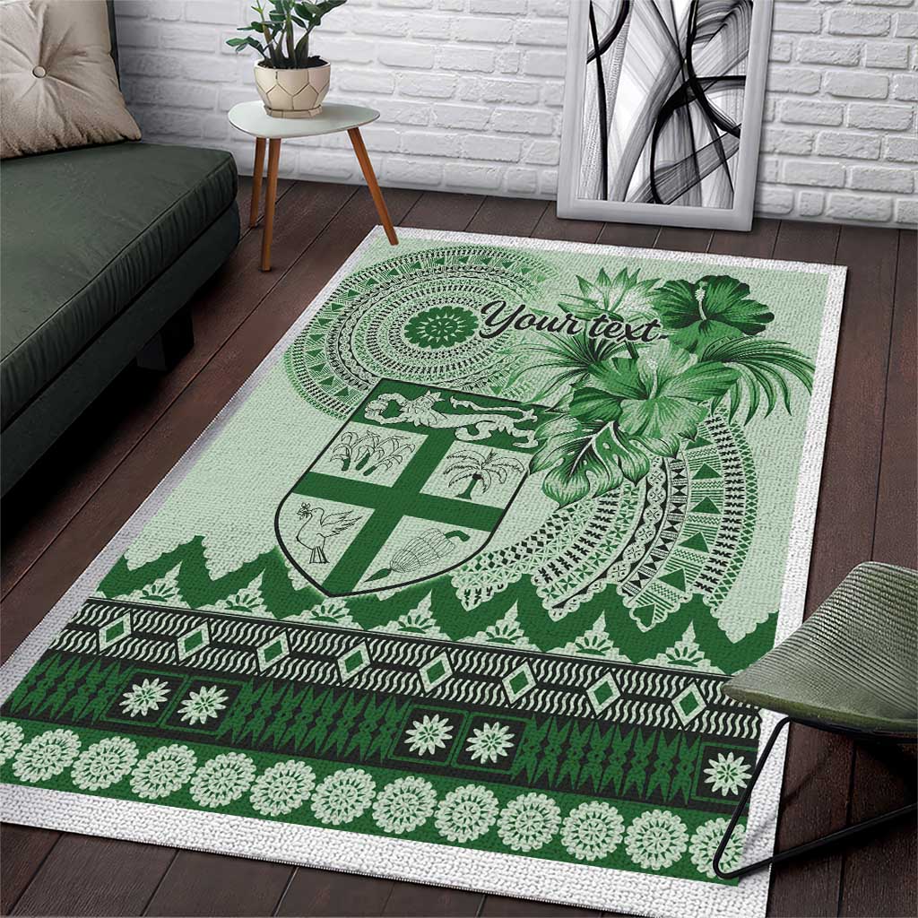 Vintage Bula Fiji Personalised Area Rug Green Hibiscus Tapa Pattern