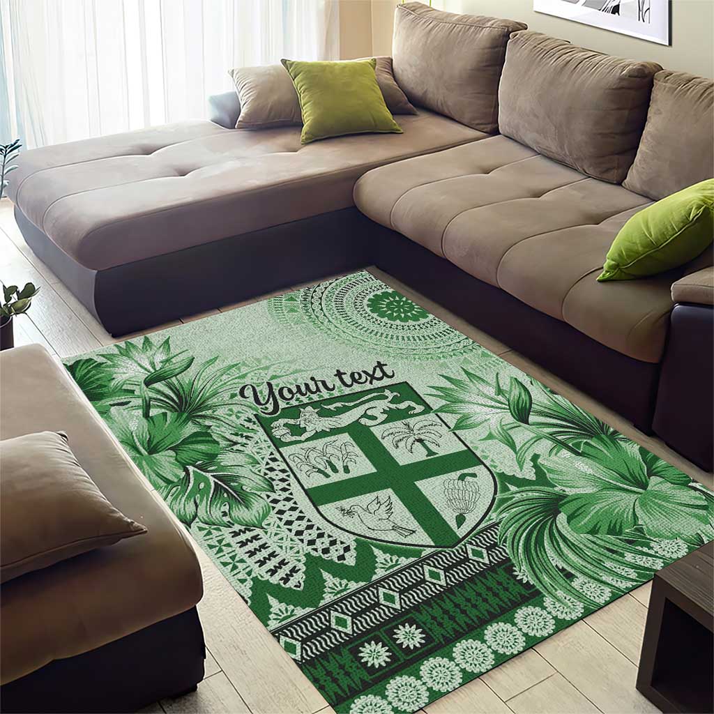 Vintage Bula Fiji Personalised Area Rug Green Hibiscus Tapa Pattern LT9