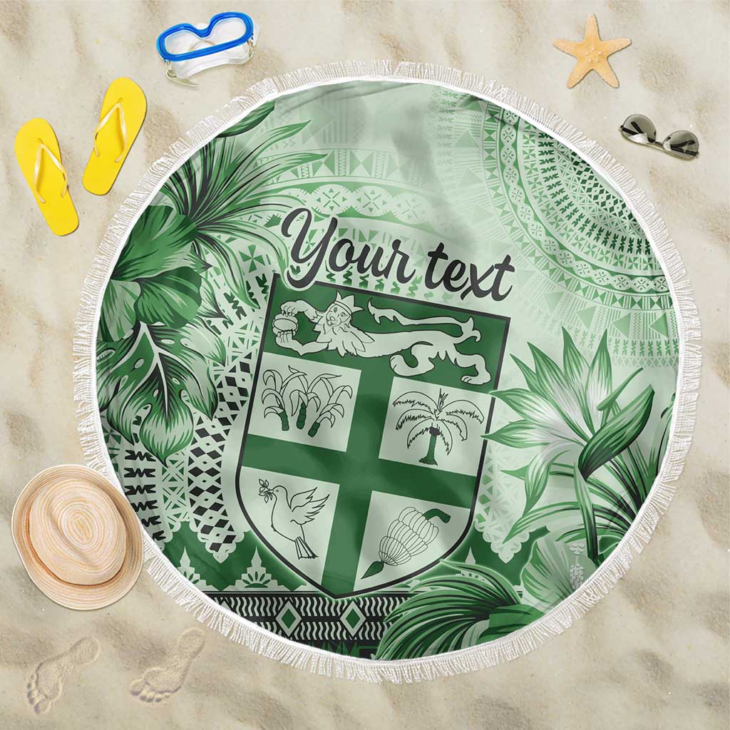 Vintage Bula Fiji Personalised Beach Blanket Green Hibiscus Tapa Pattern LT9