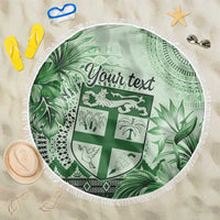 Vintage Bula Fiji Personalised Beach Blanket Green Hibiscus Tapa Pattern LT9