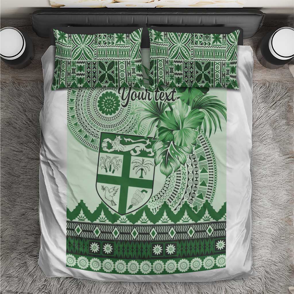Vintage Bula Fiji Personalised Bedding Set Green Hibiscus Tapa Pattern