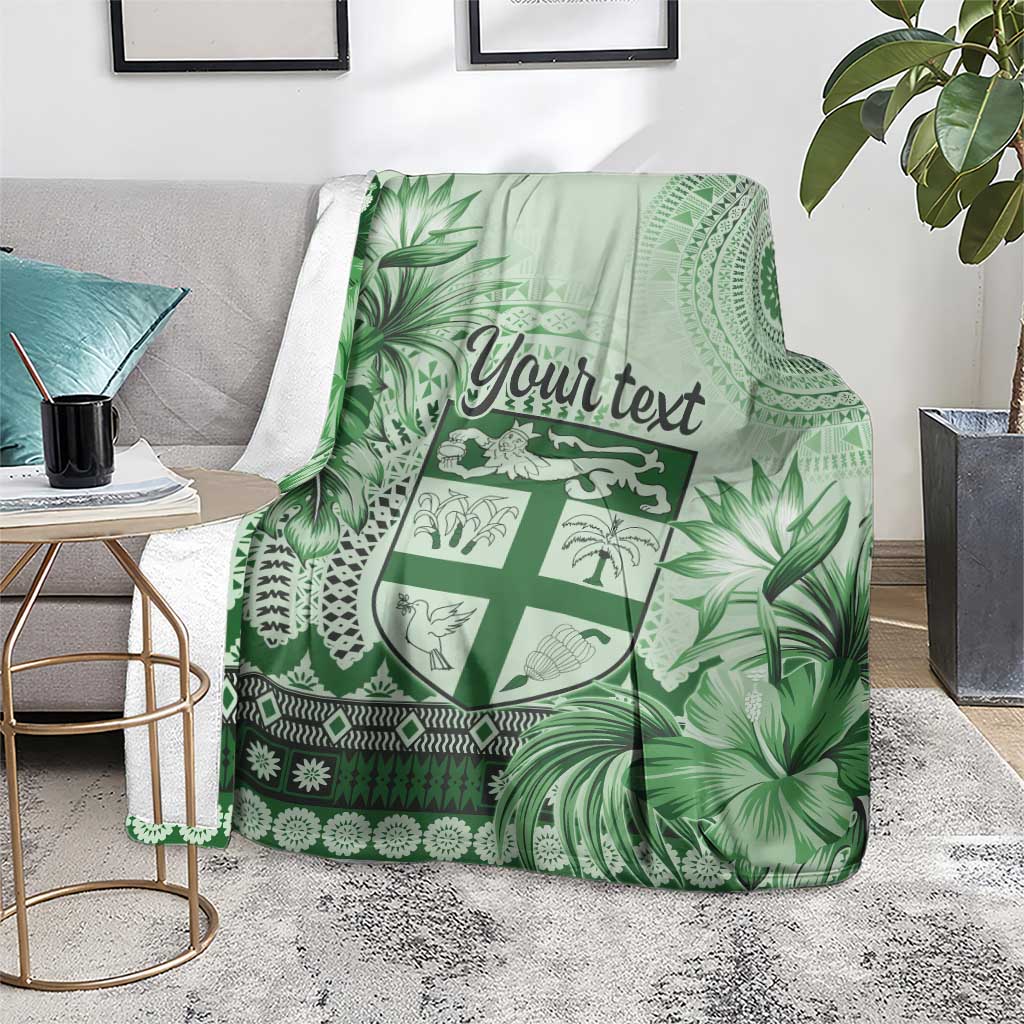 Vintage Bula Fiji Personalised Blanket Green Hibiscus Tapa Pattern LT9