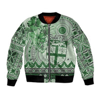 Vintage Bula Fiji Personalised Bomber Jacket Green Hibiscus Tapa Pattern