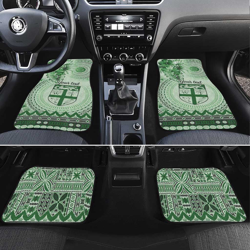Vintage Bula Fiji Personalised Car Mats Green Hibiscus Tapa Pattern LT9