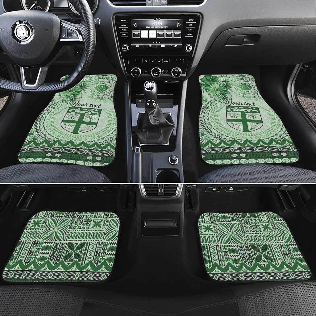 Vintage Bula Fiji Personalised Car Mats Green Hibiscus Tapa Pattern