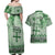 Vintage Bula Fiji Personalised Couples Matching Off Shoulder Maxi Dress and Hawaiian Shirt Green Hibiscus Tapa Pattern